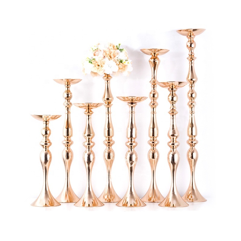 Tall Wedding Centerpieces Gold Candle Holder Flower Vase , White Metal Silver Flowers Stand for Party Tables Decorations