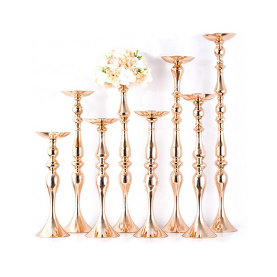 Tall Wedding Centerpieces Gold Candle Holder Flower Vase , White Metal Silver Flowers Stand for Party Tables Decorations