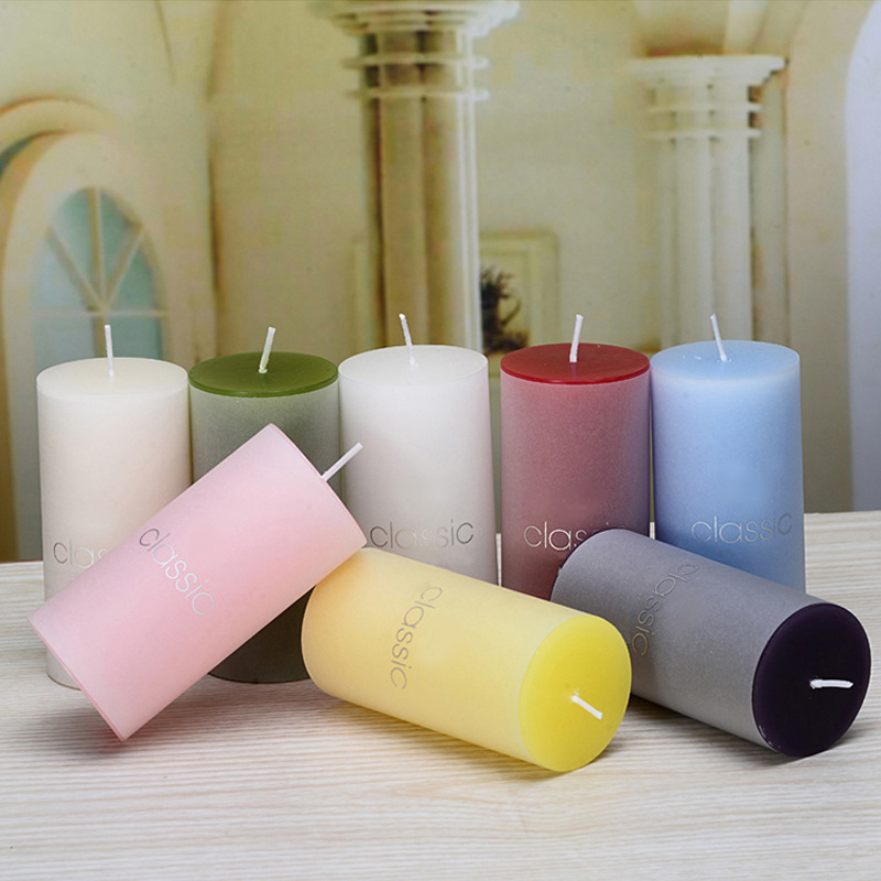 Scented Solid Color Clean Burning Smokeless Pillar Candles With Cotton Wicks, White Jasmine Large Decorative Pillar Candle