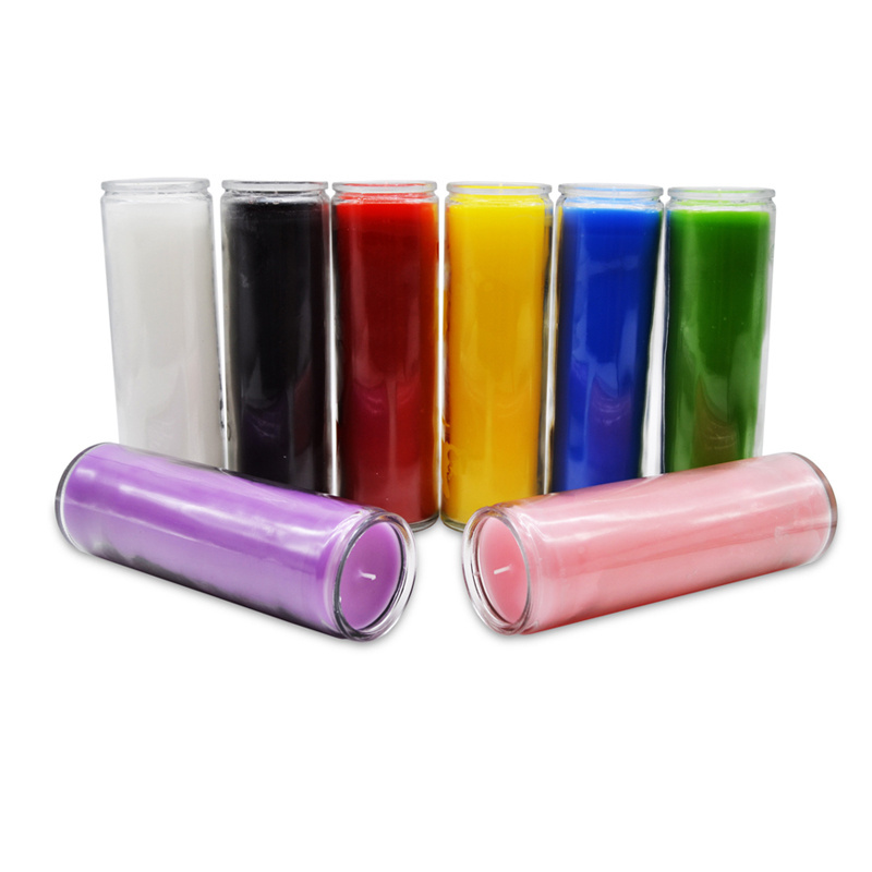 Wholesale 7 Day Mega Glass Rainbow Color Devotional Religious Prayer Candle, Religious Candles For Sanctuary Vigils Prayers