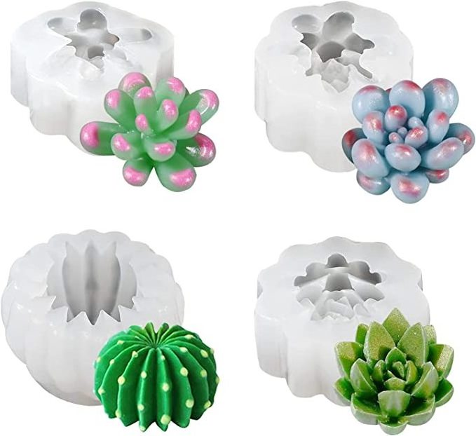 3D Cactus Succulents Silicone Scented Candle Mold For DIY Handmade Soap,  Silicone Candle Succulent Molds For Cake Decorating