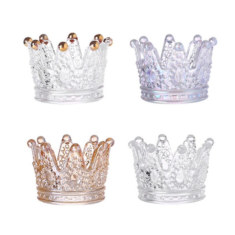 Crown Glass Crystal Tealight Candle Holders, Jewelry Storage Tray Glass Tealight Candle Holders for Table Centerpieces Wedding