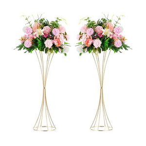 Gold Metal Flower Centerpieces for Wedding Tables, Geometric Floral Centerpiece Stand for Tabletop Event Party Birthday