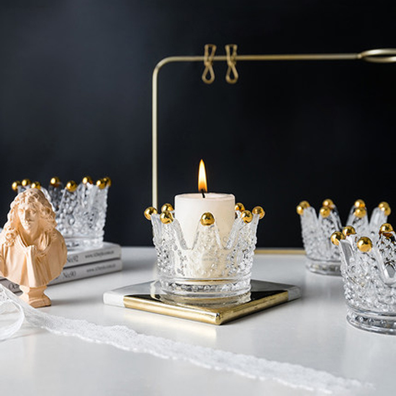 Crown Glass Crystal Tealight Candle Holders, Jewelry Storage Tray Glass Tealight Candle Holders for Table Centerpieces Wedding