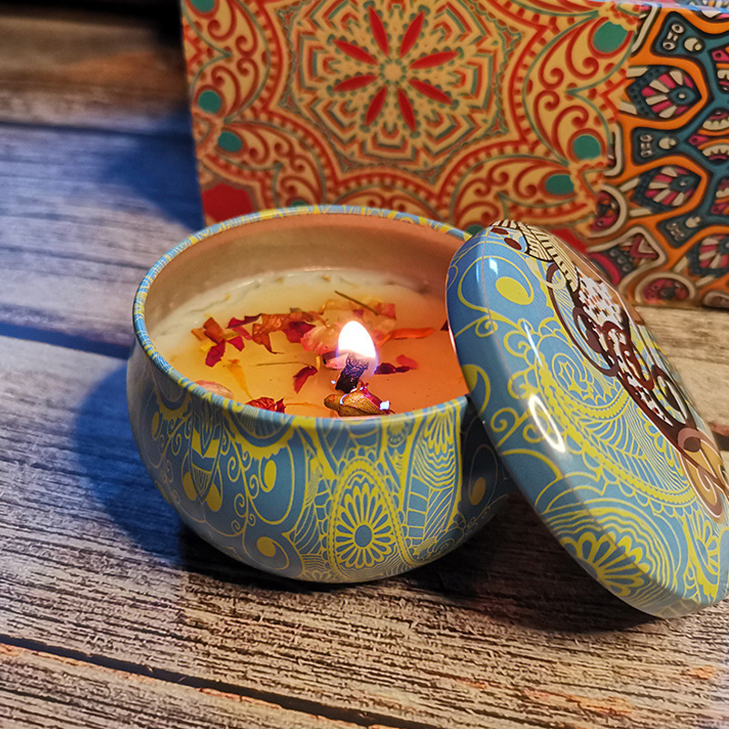 2.5 oz Metal Tin Scented Candle for Home Scented, Scented Dry Flower Soy Wax Jar Candles For Relaxation Spa Yoga