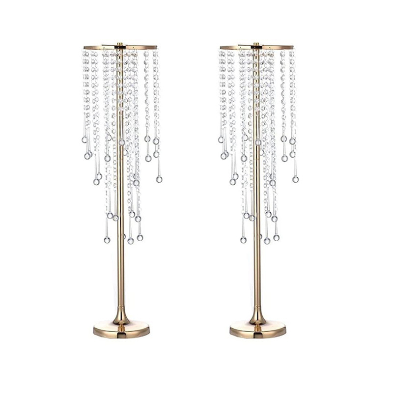 Gold Metal Crystal Tall Vases Wedding Centerpieces for Tables, Metal Flower Candle Holder with Sparkling Crystal Beads