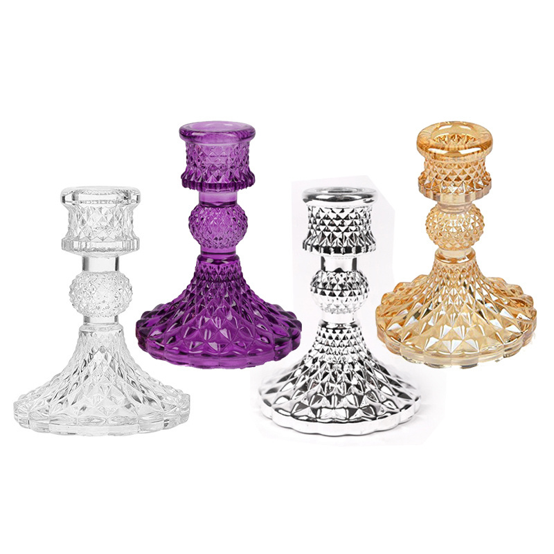 Glass Diamond Candle Holders Set, for Wedding Decoration Festival Party Taper Candle Holders