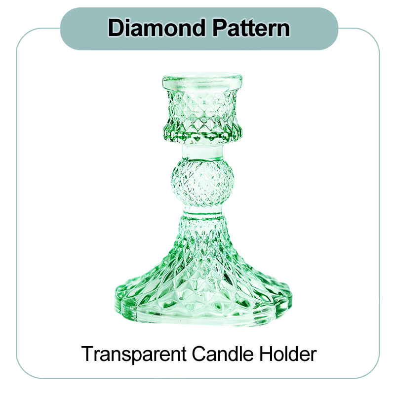 Glass Diamond Candle Holders Set, for Wedding Decoration Festival Party Taper Candle Holders