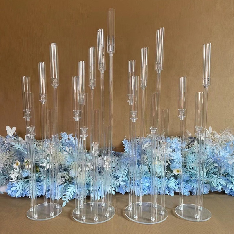 Clear 9 Arms Acrylic LED Candle Holder Candelabra Centerpiece, 3 Arms Candle Holder Pillar Taper Candlesticks with Acrylic shade