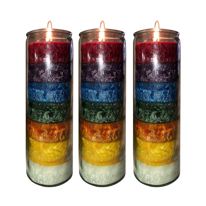 Factory Colorful Glass Container 7 Day Devotional Religious Prayer Candle, Premium Wax Meditation Religious Candles For Blessing