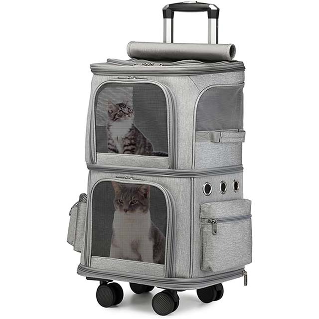 trending hot products travel wheels stroller rolling trolley pet carrier Oxford Weekend pet carrier with wheels for 2 cats