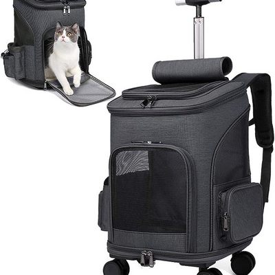 Pet Rolling Carrier Backpack Dog Wheel Around Cat Luggage Bag pet wheel carrier transport backpack for dog