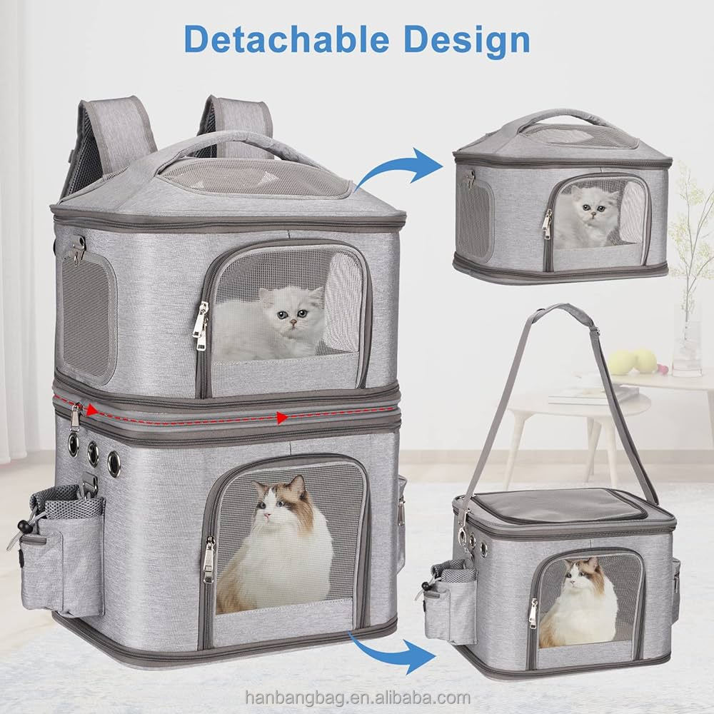 HANBANG Detachable Double Pet Carrier Backpack for Cats and Small Dogs Cat Travel Carrier for 2 Cats  Perfect rescue