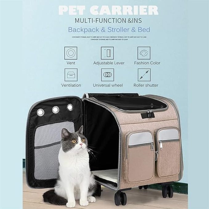 Airline Approved Telescopic Zipper Mesh Breathable Walking Handle Cat Dog Pet Carrier with Wheels Pet suitcase