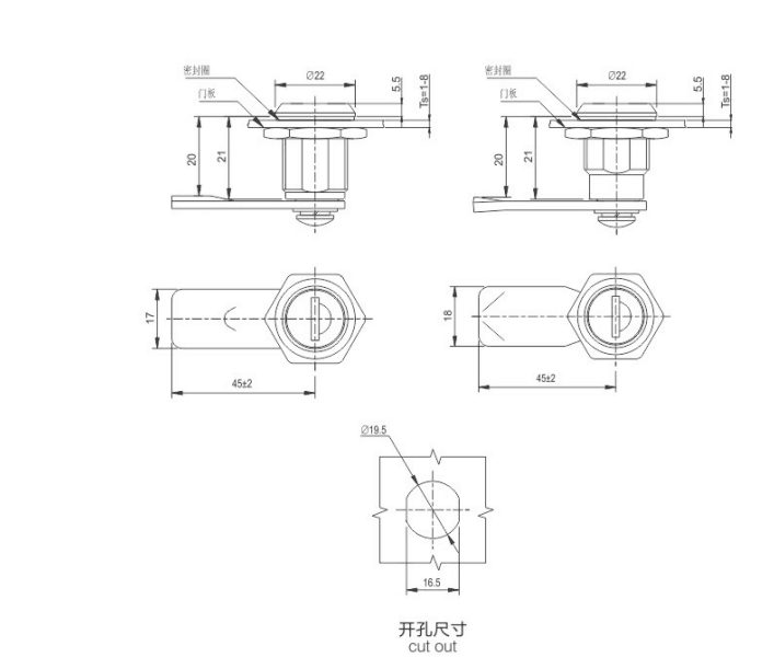 HANBEI MS706 Stainless Steel Tubular Cam Lock With Key, Height 62mm Cabinet Door Cam Lock