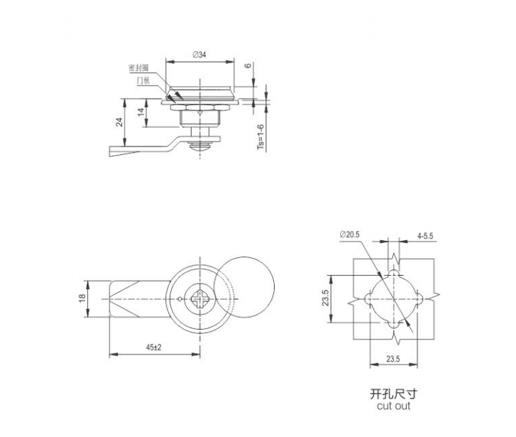 hanbei MS400-1 Hot sale factory two keys Waterproof Brass Cross core cabinet cam lock for atm machine