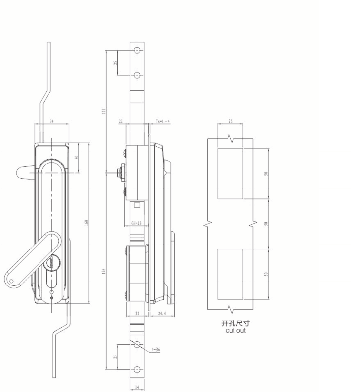 MS840-1 Zinc Alloy Cabinet Panel Rod Control Lock