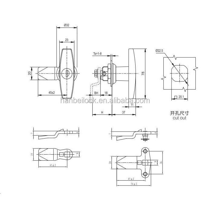 MS3020-1 Black Garage door T handle lock with key