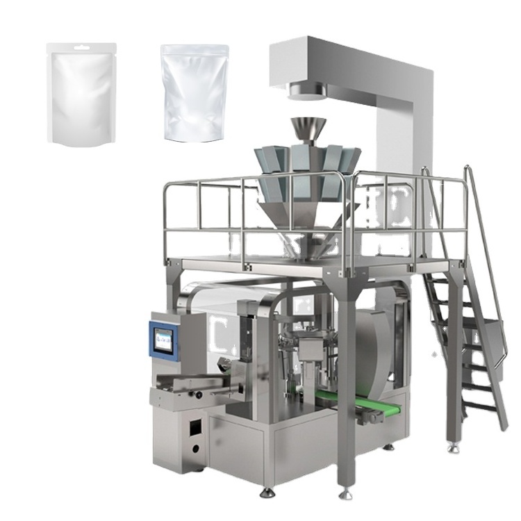 Automatic Stand up Rotary Zipper Bag Snack Candy Cashew Nuts Beef Jerky Packaging Machine Packing