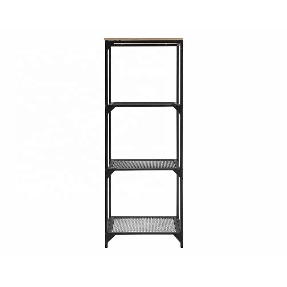 4 Tiers Metal and Wooded Organizer Shelving Unit Free Standing Open Storage Bookcase