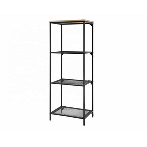 4 Tiers Metal and Wooded Organizer Shelving Unit Free Standing Open Storage Bookcase