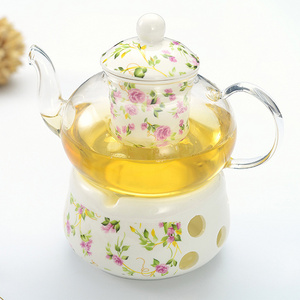 600 ML Glass Brewing Tea Pot with Ceramic Warmer