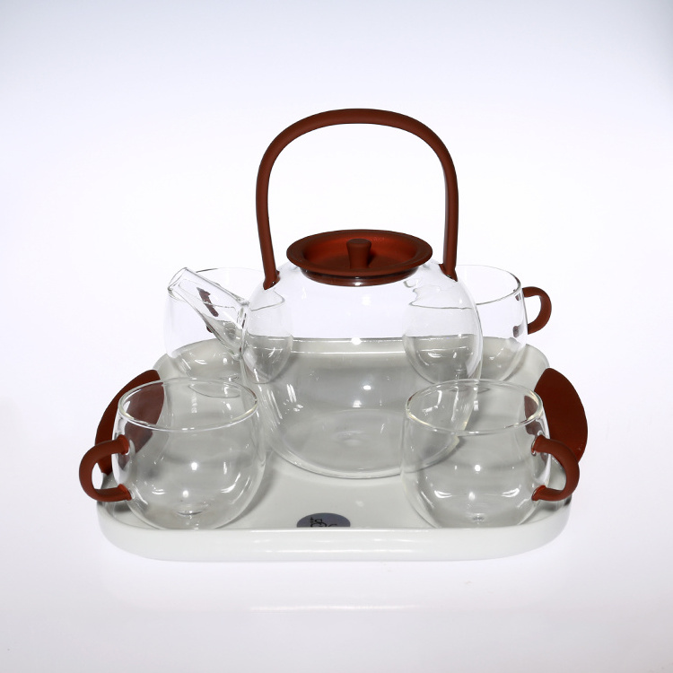 Glass pot 4 cups gift packing modern Chinese tea set for adults