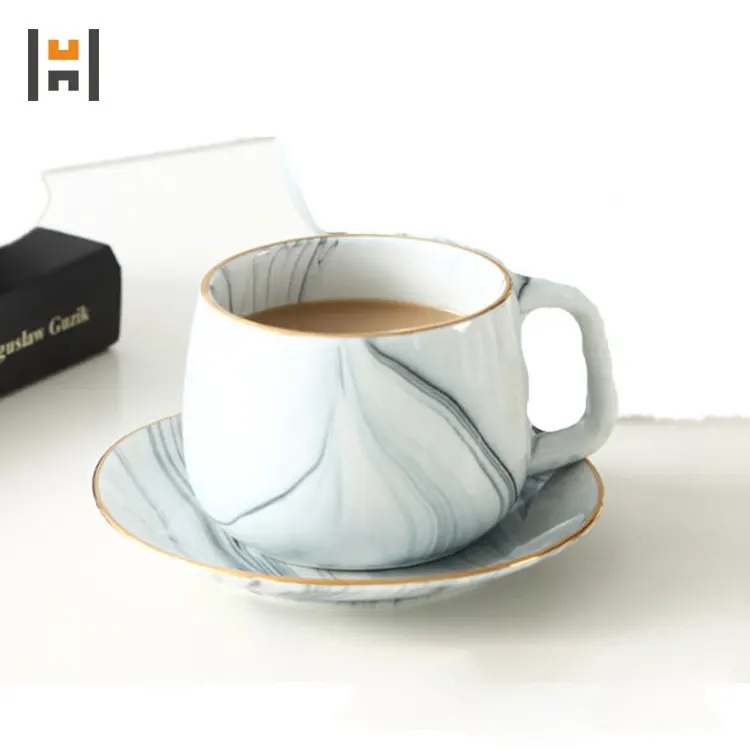 New item morden ceramic marble design turkish coffee and tea set