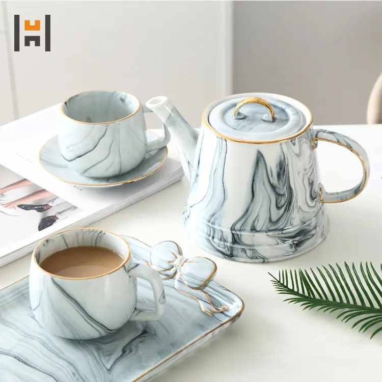 New item morden ceramic marble design turkish coffee and tea set