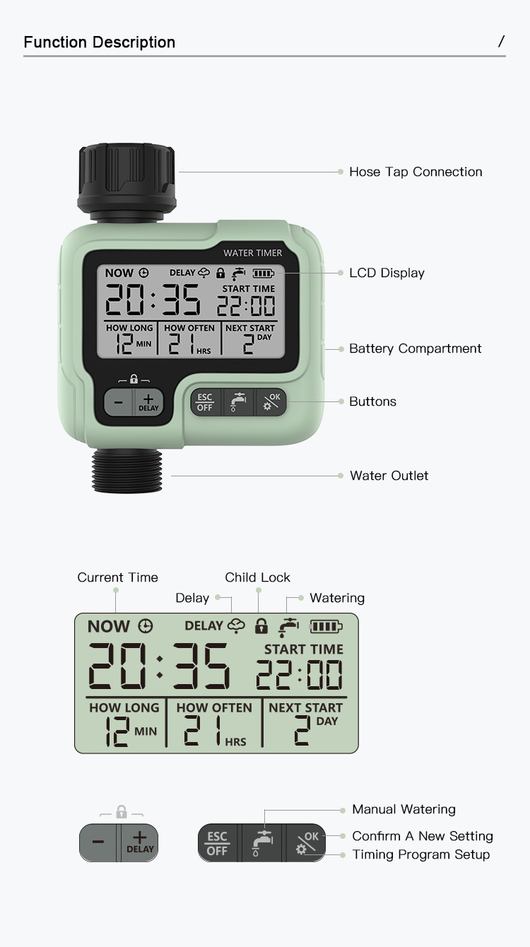 HCT 322 New Design Electronic Smart Garden Water Timer Watering Irrigation System Sprinkler Controller