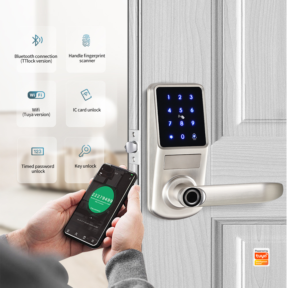 Digital Cerradura Rfid  door lock Tuya WiFi Digital Latch Bolt Lock Fingerprint handle Deadbolt keyless door locks