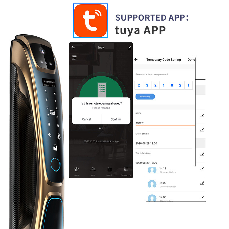 Automatic Fingerprint Electronic Digital Tuya 3D Face Recognition Cards Keys Smart Door Lock Wifi For Home Hotel Apartment