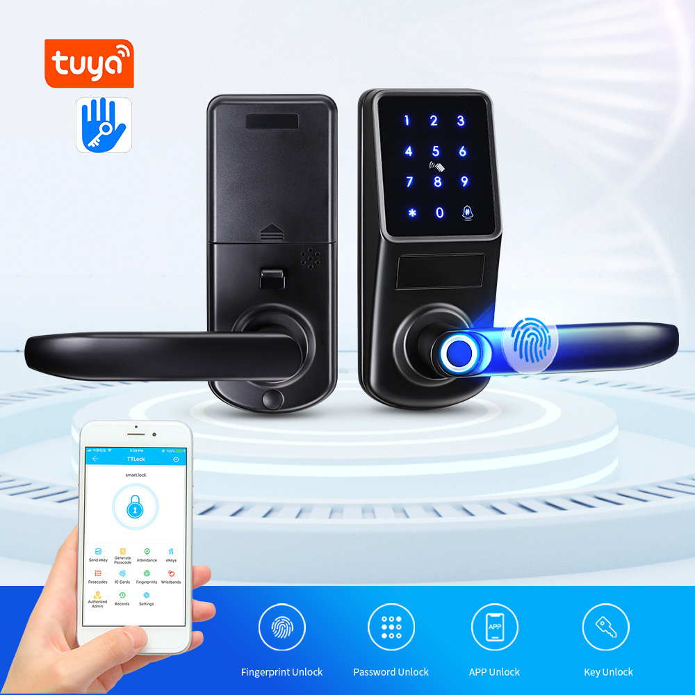 Digital Cerradura Rfid  door lock Tuya WiFi Digital Latch Bolt Lock Fingerprint handle Deadbolt keyless door locks