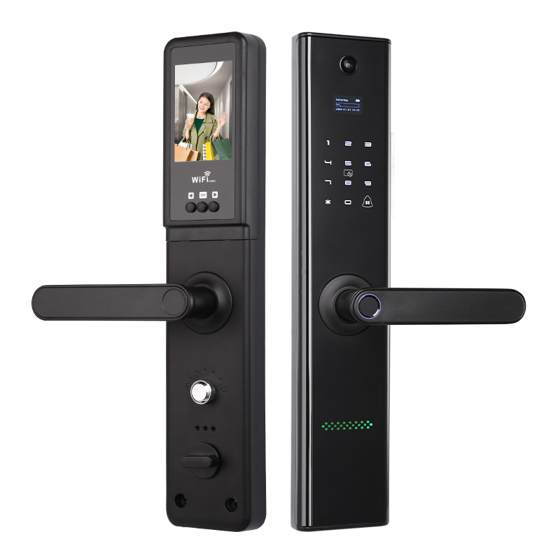 Door handle fingerprint lock biometric fingerprint digital cylinder wifi smart double phone APP access door lock