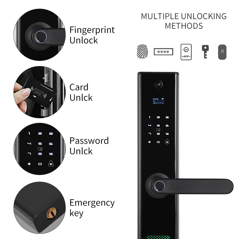 Door handle fingerprint lock biometric fingerprint digital cylinder wifi smart double phone APP access door lock