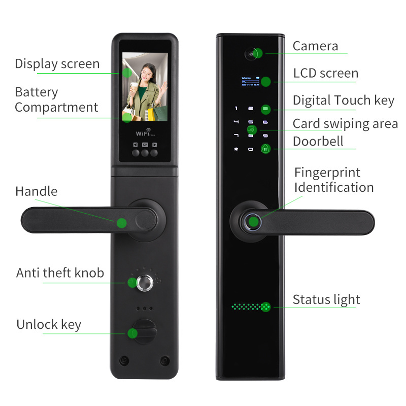 Door handle fingerprint lock biometric fingerprint digital cylinder wifi smart double phone APP access door lock