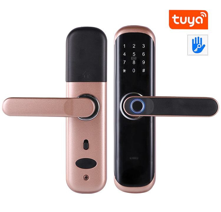 smart tuya wifi app door handle alexa security biometric fingerprint digital keyless smart lock for home