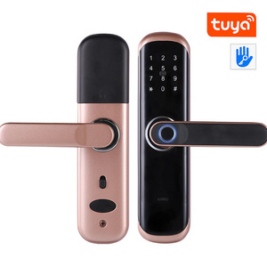 smart tuya wifi app door handle alexa security biometric fingerprint digital keyless smart lock for home