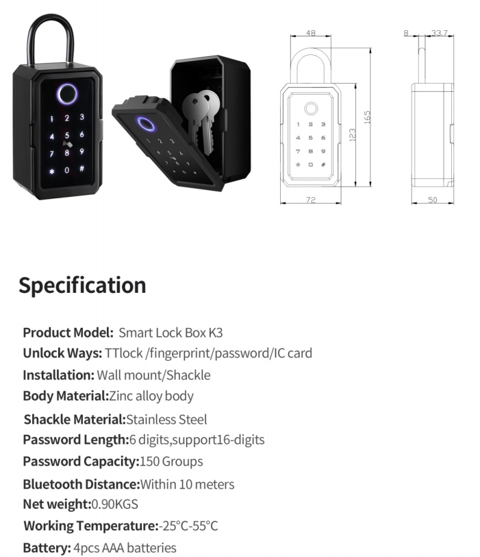 Wholesale Waterproof Storage Box Tuya TTlock Digital Znic Alloy Fingerprint IC Card Password Outdoor Wall Smart Key Box