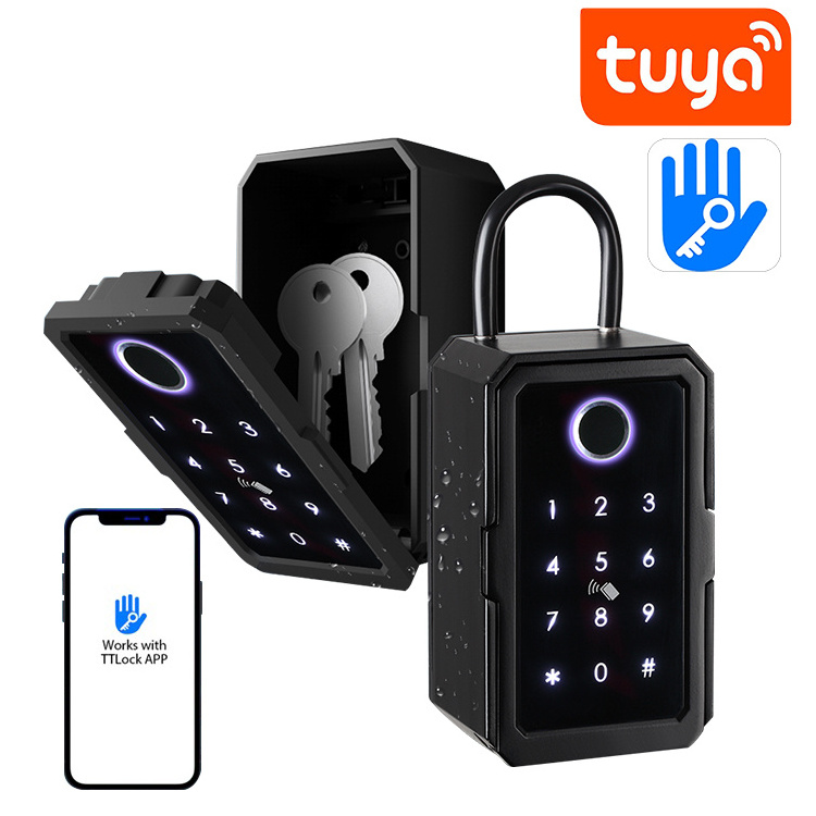 Wholesale Waterproof Storage Box Tuya TTlock Digital Znic Alloy Fingerprint IC Card Password Outdoor Wall Smart Key Box