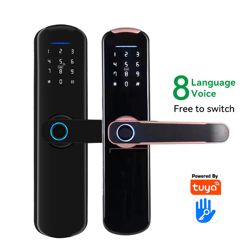 Waterproof Tuya WiFi App Smart Door Lock Multiple National Languages Biometric fingerprint Door Handle Digital Keyless Door Lock