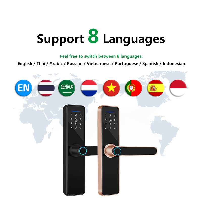 Handaily waterproof handle door lock with smart fingerprint lock  use eight language switch of keyless door locks