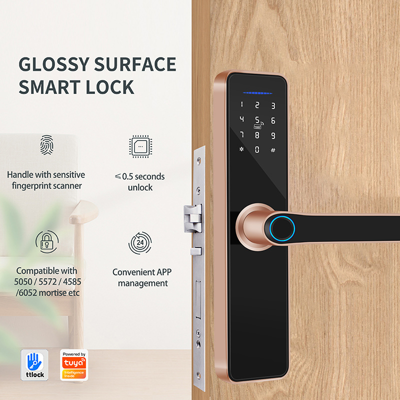 Handaily waterproof handle door lock with smart fingerprint lock  use eight language switch of keyless door locks