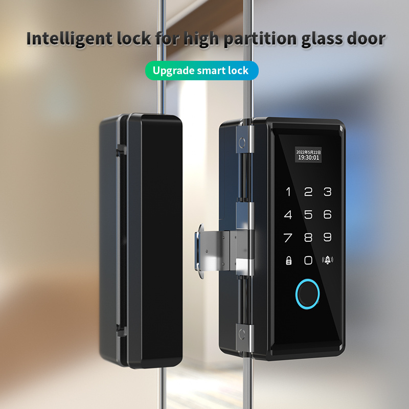 Wholesale Price Tuya App Digital Safety Aluminum Sliding Glass Lock Frameless Door Smart Fingerprint Keyless Door Lock