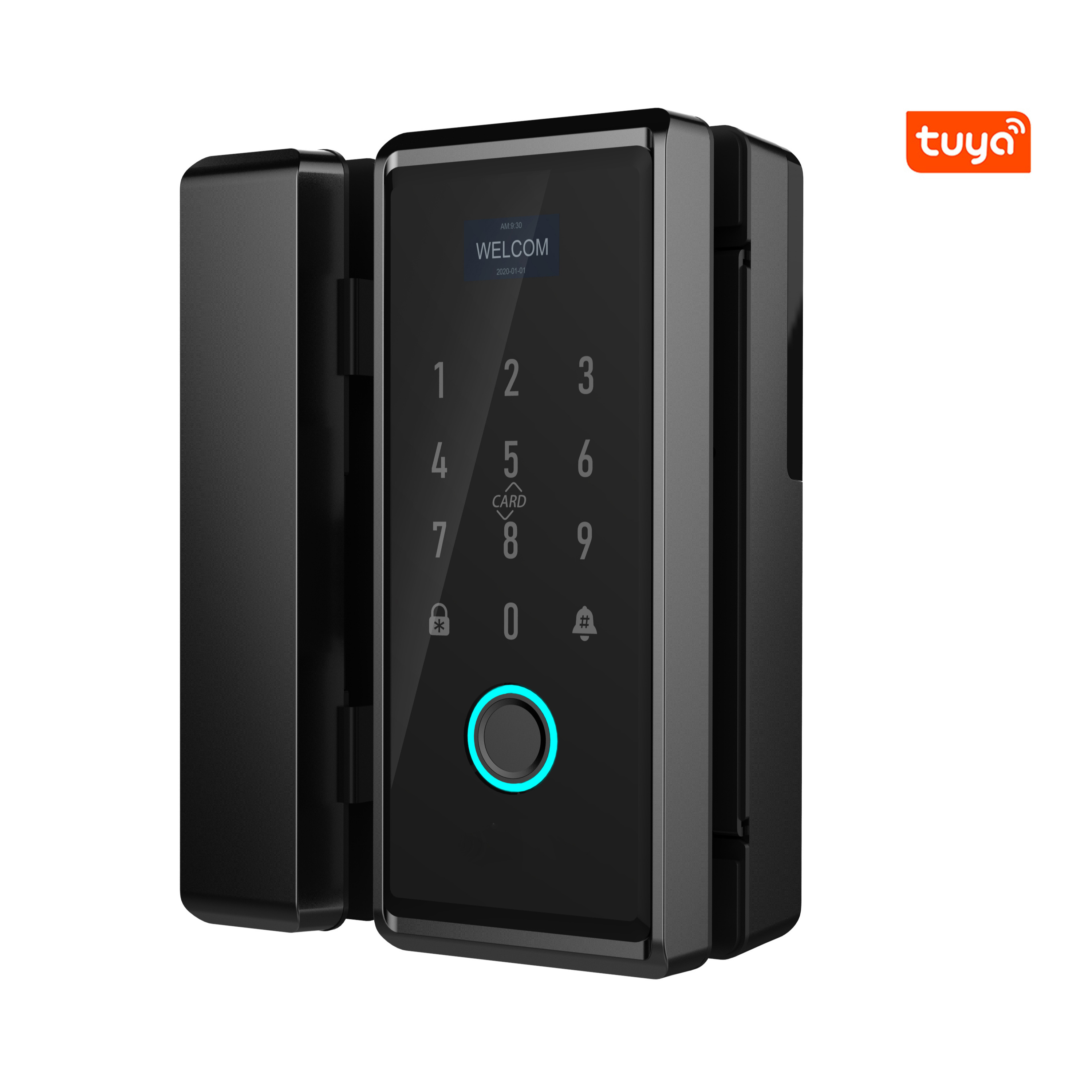 Wholesale Price Tuya App Digital Safety Aluminum Sliding Glass Lock Frameless Door Smart Fingerprint Keyless Door Lock