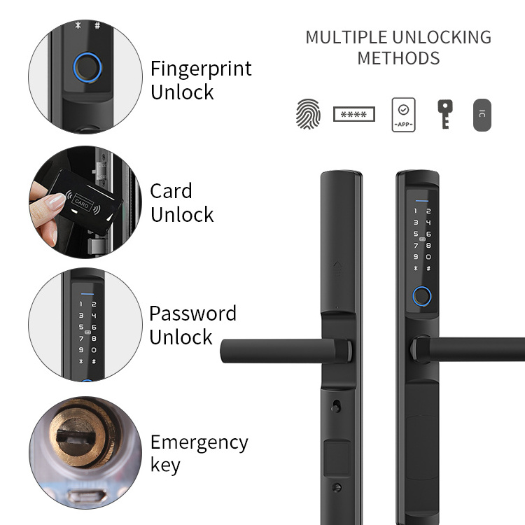 Handailly Aluminum Sliding  Door IP66 waterproof smart lock Keyless Door lock Tuya app fingerprint  TTlock Outdoor stmart lock