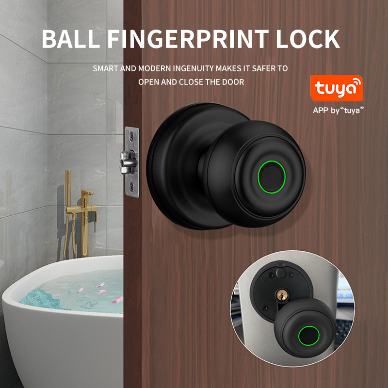 Fingerprint Tuya BLE Smart Door Lock Keyless Ball Knob Digital Bedroom Door Lock