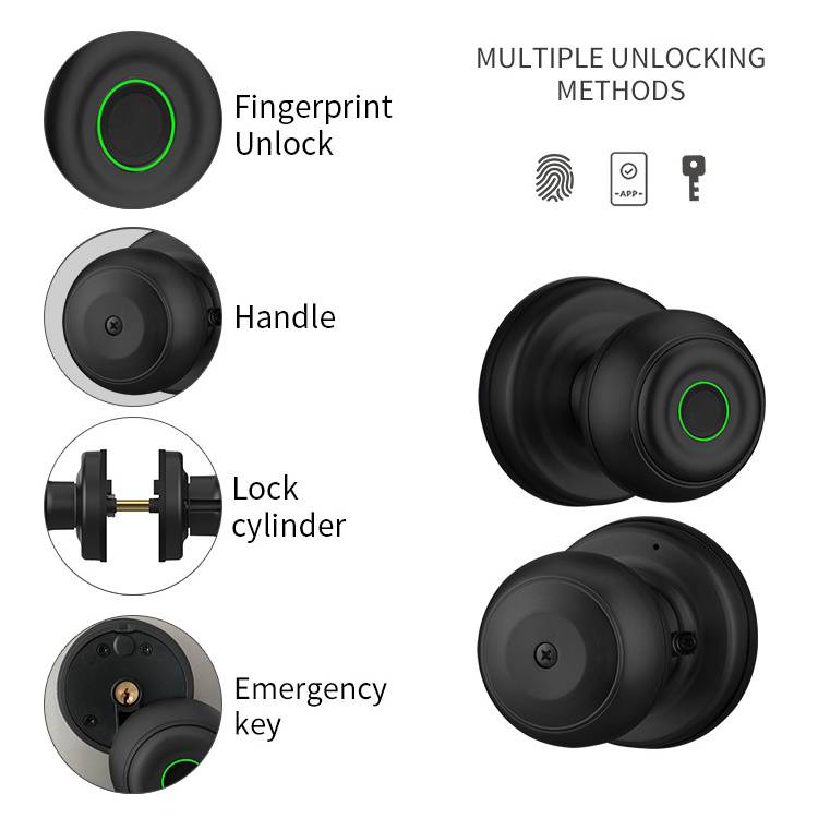 Fingerprint Tuya BLE Smart Door Lock Keyless Ball Knob Digital Bedroom Door Lock