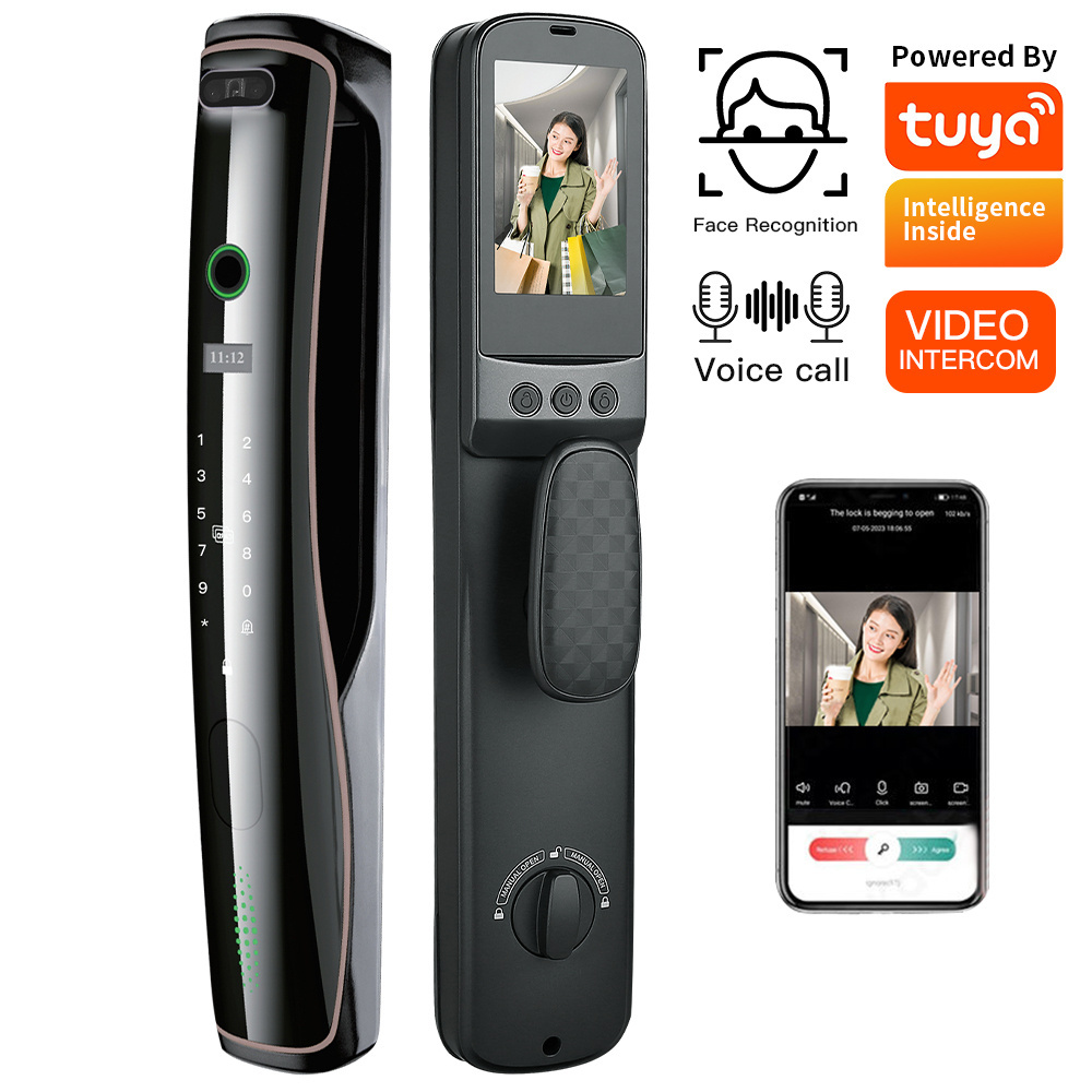 OEM Tuya Real Time Video Call 3D Face Recognition Smart Lock intercom inside Fingerprint Smart Camera Door Lock for gate