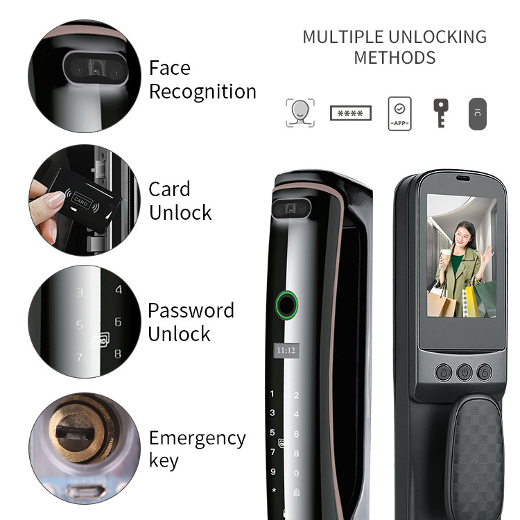 OEM Tuya Real Time Video Call 3D Face Recognition Smart Lock intercom inside Fingerprint Smart Camera Door Lock for gate